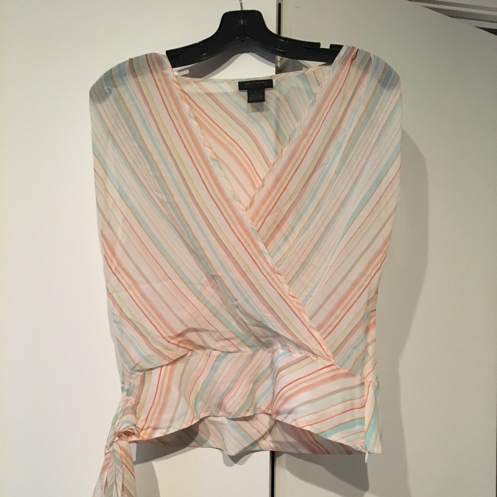 Like New Limited silk pastel striped sheer top - L